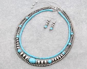 Navajo Art Perlenhalskette Perlenhalskette westlichen südwestlichen Schmuck Perle & Perle Layered Halskette
