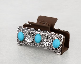Western Hair Claw Clip Concho Stone Metal