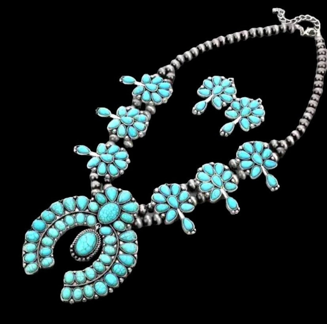 Necklace, Squash Blossom, Turquoise, Needlepoint, Hallmark, Vintage, 3456 main image 0
