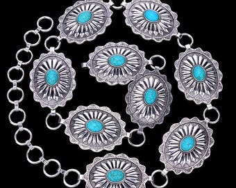 Western concho belt with turquoise S/M