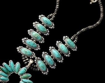Full Squash Blossom Natural Turquoise Necklace