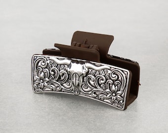 Western Hair Claw Clip Steer Skull Metal