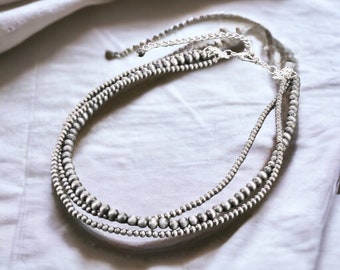 Navajo style pearls necklace beaded necklace western southwestern jewelry bead & pearl layered multi-strand necklace.
