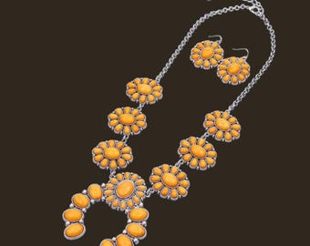Squash Blossom Turquoise Necklace, Navajo Squash Blossom Necklace
