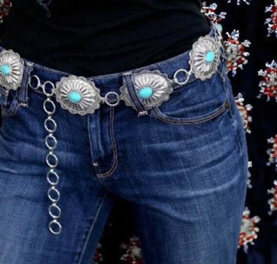 Western Concho Belt With Turquoise S/m - Etsy display picture 1