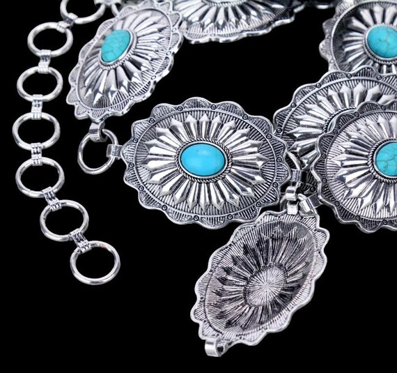 Western Concho Belt With Turquoise S/M - Etsy display picture 1
