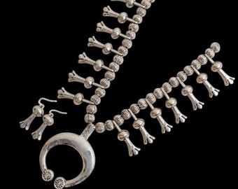 Reserved Early Navajo SQUASH BLOSSOM Necklace. Heavy Sterling
