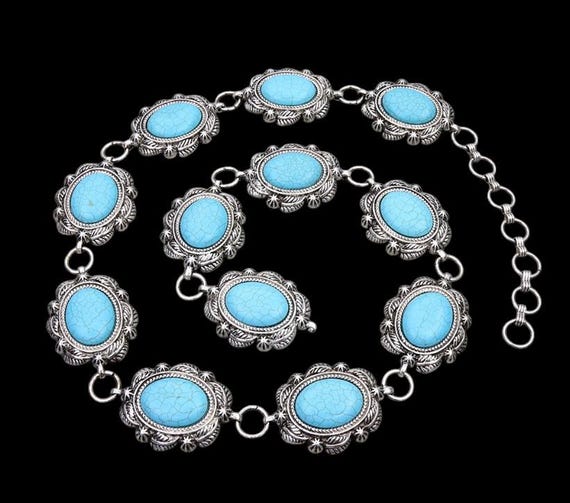 Western Concho Belt With Turquoise L/XL - Etsy display picture 2