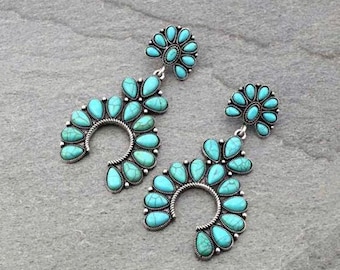Turquoise squash blossom earrings,  turquoise earrings,  western earrings, navajo earrings