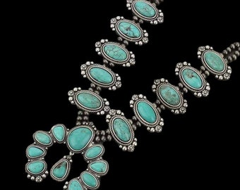 Full Squash Blossom Natural Turquoise Necklace