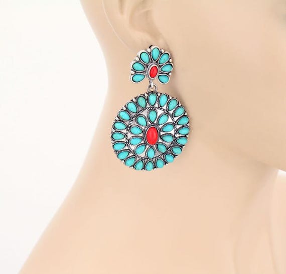 orecchini con fiori di turchese e citrini. Argento925 orecchini con fiori di turchese e citrini. Argento925
