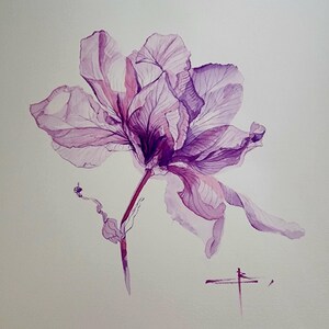 Pink Lightness Watercolor Painting, Horizontal Floral Art, Original Watercolor on Paper ANNIVERSARY GIFT, GIFT for Her, Stylish Design, Art
