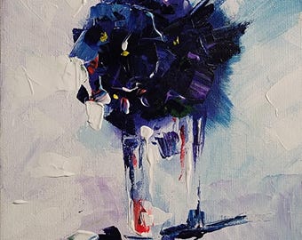 Dipinto acrilico originale di fiori viola: arte floreale impressionista moderna