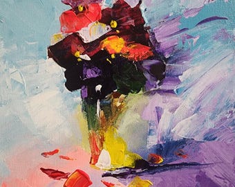 Dipinto acrilico floreale vibrante: arte impressionista astratta, 8x10