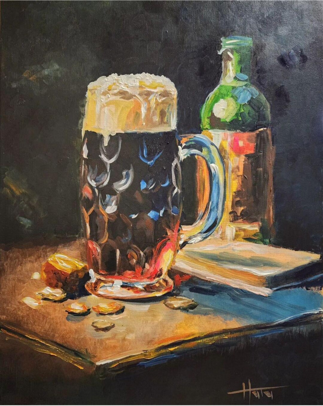 Beer Mug Still Life: Original Acrylic Painting on Canvas (18x24 In