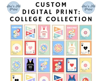 Custom College Digital Print, College Collection Set of 6, College Inspired Wall Art, Dorm Poster Set, Custom University Wall Decor Set