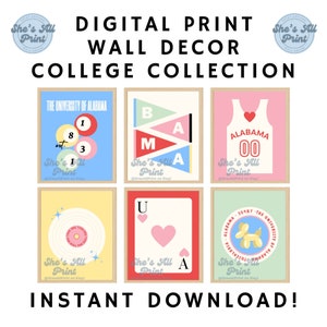University of Alabama Printable Wall Art College Collection Set of 6, College Dorm Decor, Printable Poster Set, UA Digital Print Wall Decor