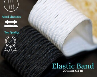 20 mm x 2 m Fasce elastiche lunghe estensibili nero bianco per fasce per capelli, pantaloni, abbigliamento, accessori per cucire, cordone in nylon per artigianato fai-da-te