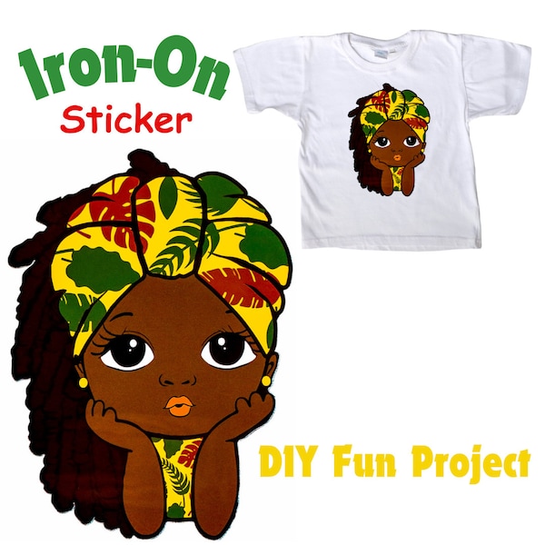 Iron-on Patch, Heat transfer printing sticker for T-Shirt Bag, Jacket, Black girl African beauty washable Decals, DIY cute kids print, Gift