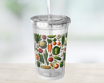 Tasse en acrylique avec légumes, tasse à cocktail, tasse à motif de légumes, cadeau végétalien, tasse de voyage, tasse graphique végétarienne, tasse à smoothie, tasse imprimée végétarienne