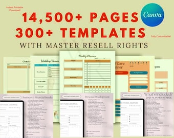 PLR Canva Templates: 300+ Editable Planner, Journal & Tracker Designs w/ Resell Rights