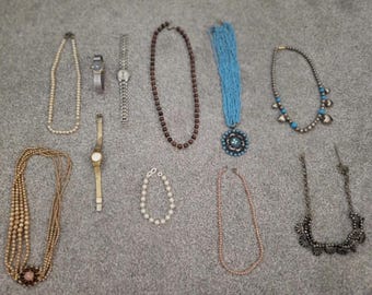 11 Piece Costume Jewelry And Watch Lot, Seiko, Sharp, Mixed