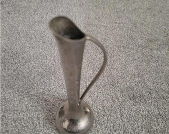 Rare Vintage M.H. Hong Kong E P On Zinc Bud Vase Pitcher with Handle 7'' Tall VG