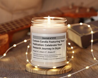 Custom Journal Publication Soy Candle |Personalized PhD Gift for Graduates Professors Scientists