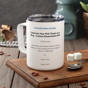 Taza térmica para tesis doctoral, taza personalizada para disertación, regalo personalizado para defensa de graduación doctoral, taza de café para investigación