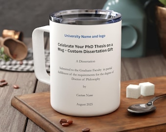 Taza térmica para tesis doctoral, taza personalizada para disertación, regalo personalizado para defensa de graduación doctoral, taza de café para investigación