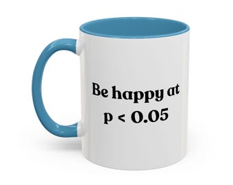 Taza divertida sobre el valor p en estadística. Taza divertida de estadística. Ciencia de datos, Estadística, Analista de datos, Aprendizaje automático, IA, Ciencia, Algoritmos, Matemáticas.