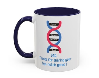 Taza ADN para papá. Taza Feliz Día del Padre. Bioinformática, Genómica, Genética, Biología, Biotecnología, Arte del ADN, Gen, Investigación, Graduación