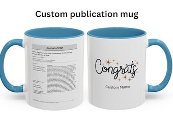 Taza con publicación de revista personalizada: regalo personalizado para científicos, investigadores, doctores, maestros, profesores, estudiantes y graduados.