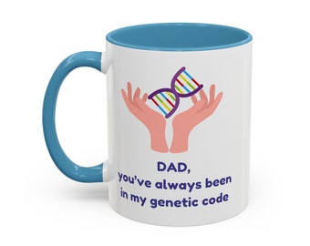 Taza de ADN. Taza genética feliz día del padre. Bioinformática, Genómica, Genética, Biología, Biotecnología, Arte del ADN, Gen, Investigación, Graduación