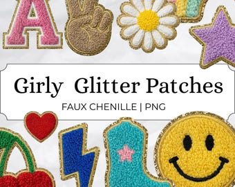Faux Chenille Patch Clipart Bundle, Preppy Varsity Texture Designs for Sublimation and DTF Printing