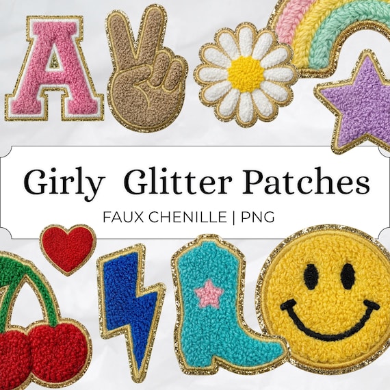 Faux Chenille Patch Clipart Bundle, Preppy Varsity Texture Designs for Sublimation and DTF Printing