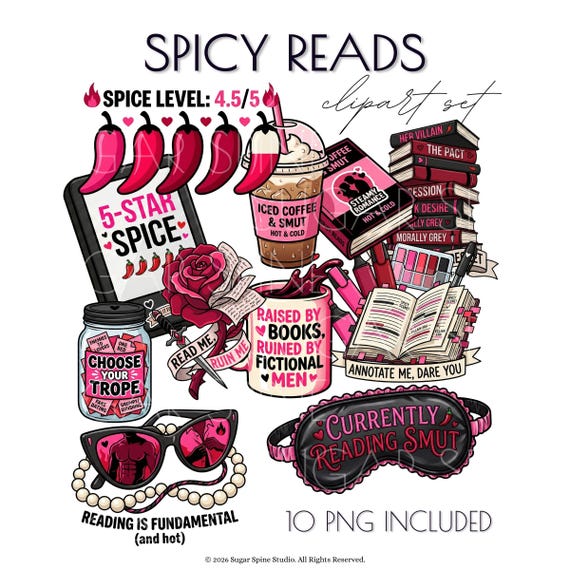 10 Spicy Romance Reader Book Designs (PNG Clipart)