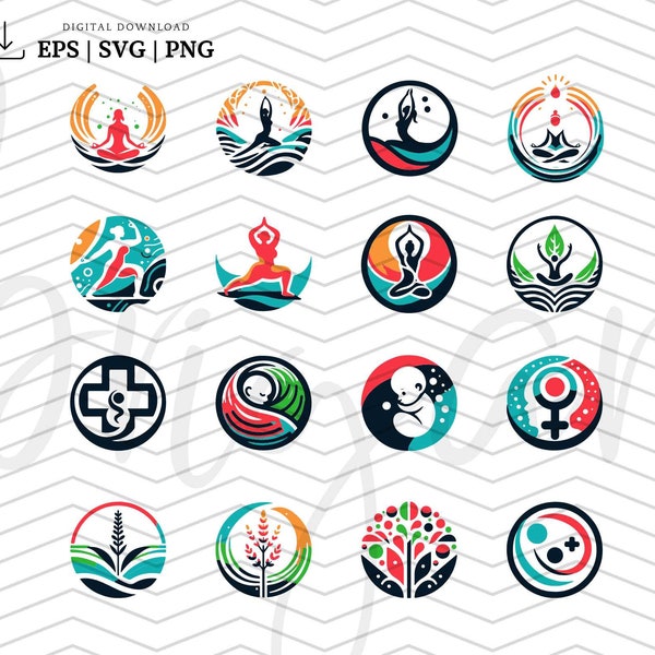 Women's Health Wellness Logo Pack | Icons Female Woman Empowerment Baby Obstetrician Organic Yoga Zen Chill Nature Natural Poses Canva Circl