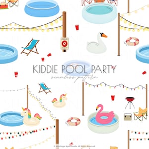 Motivo senza soluzione di continuità per feste in piscina per bambini, grafica estiva per barbecue in giardino (sfondo trasparente PNG)