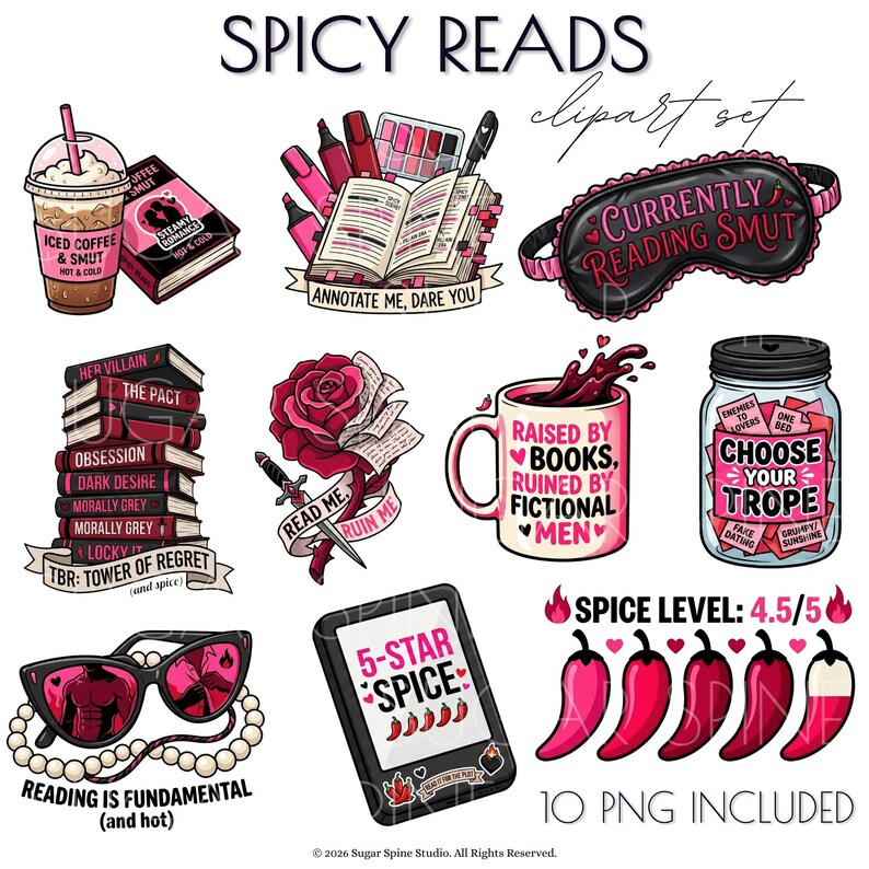 10 Spicy Romance Reader Book Designs (PNG Clipart) image 2