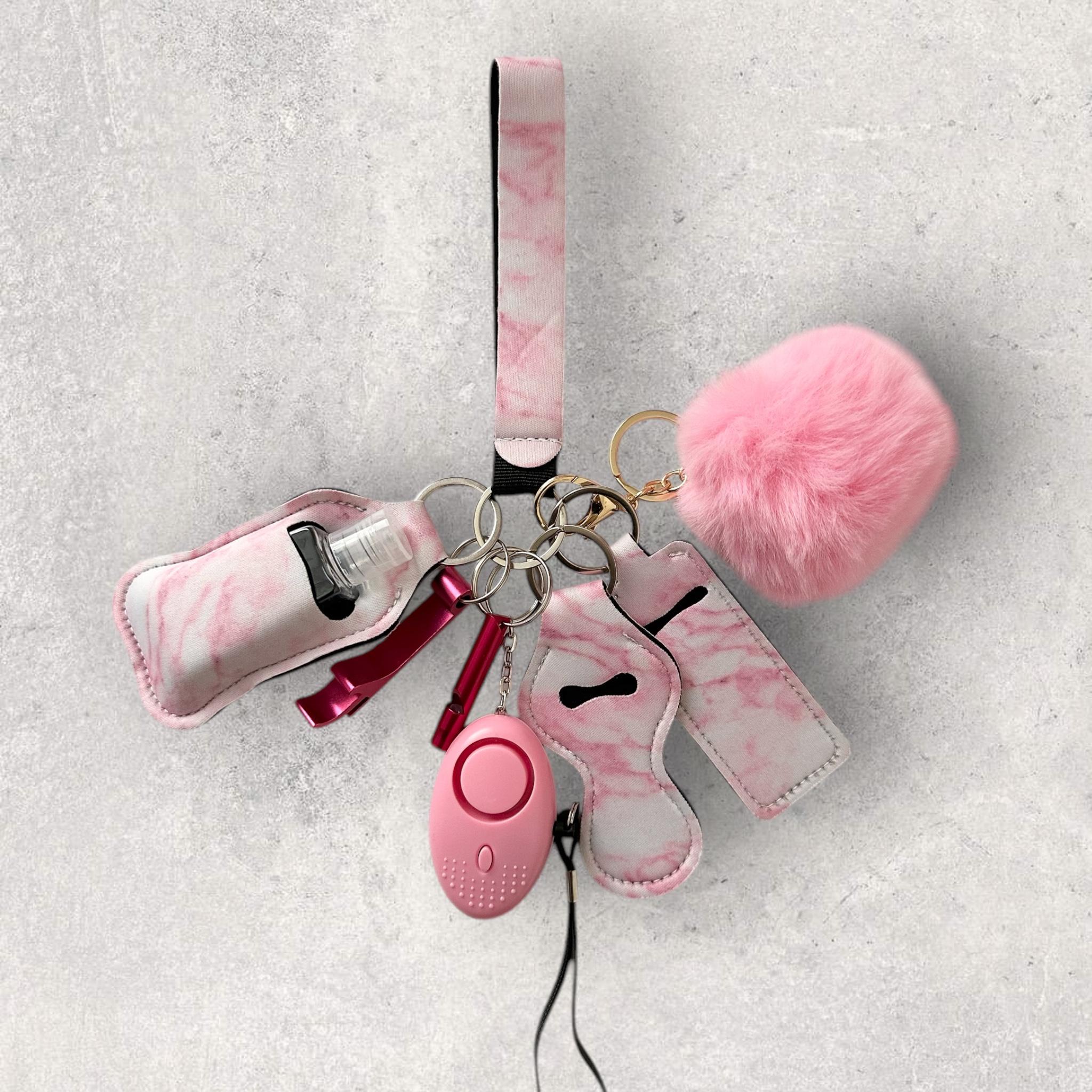 Marble Keychain Set with Safety Alarm