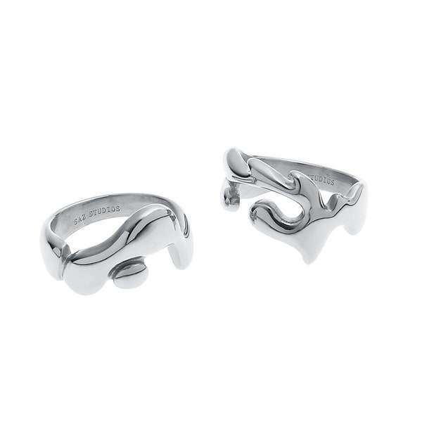 Handgefertigter Liquid Fashion Ring - Einzigartiger Statement Schmuck für Männer und Frauen - Zeitgenössischer Silber Ring - Trendy Ring -Geschenk für Sie oder Ihn