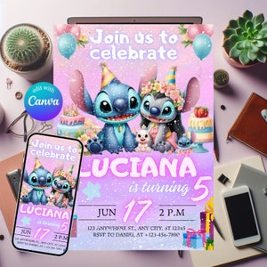 Stitch Birthday Invitation Template Editable Stitch Birthday Party Invitation Stitch Girls Birthday Invitation Stitch Invite Canva Template