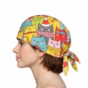 Rainbow Cat Surgical Cap – Nurse's Surgical Cap with Elastic Band, Medical Accessory for Dentists