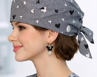 Unisex mouse cap, scrub cap, operating room cap, nurse's cap, black and white cotton