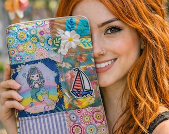 Custodia da lettura patchwork, libro di design fatto a mano, tasca porta libri unica