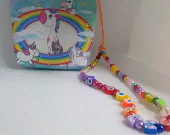 portamonete unicorno arcobaleno con cinturino braccialetto perline polimeriche accessorio borsa unicorno farfalle perline colorate originale