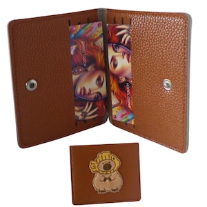 Porte-cartes en simili cuir, Porte-cartes marron, Patch Capybara, Porte-cartes original, Porte-monnaie compact, Petit portefeuille animaux