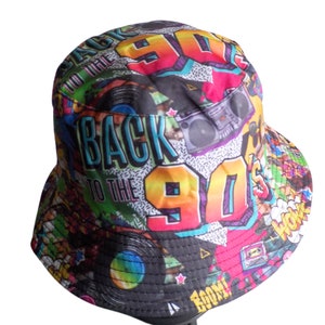 Chapeau seau bob imprimé vintage année 90 style hip hop bob grafitti dessin anime unisexe chapeau pêcheur leger reversible cadeau pour tous
