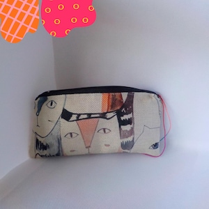 trousse pochette zip, chats multicolores, toile et tissu ameublement, animal chat, sac à cosmétiques, rentrée des classes, idée cadeau,